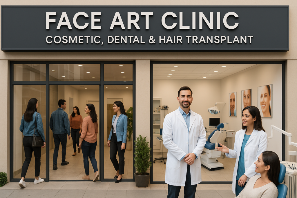 "Face Art Clinic in Kolhapur – Modern cosmetic, dental, and hair transplant clinic at CSIBER Chowk with professional staff and welcoming environment.
